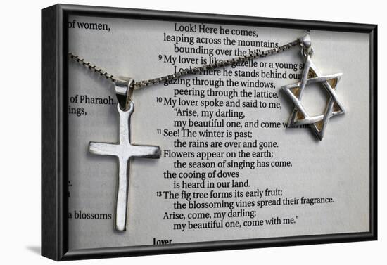 Cross and Star of David over Old Testament, Eure, France-Godong-Framed Photographic Print