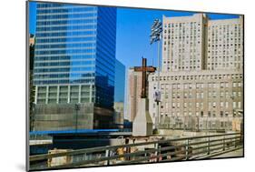 Cross at World Trade Towers Memorial Site for September 11, 2001, New York City, NY-null-Mounted Photographic Print