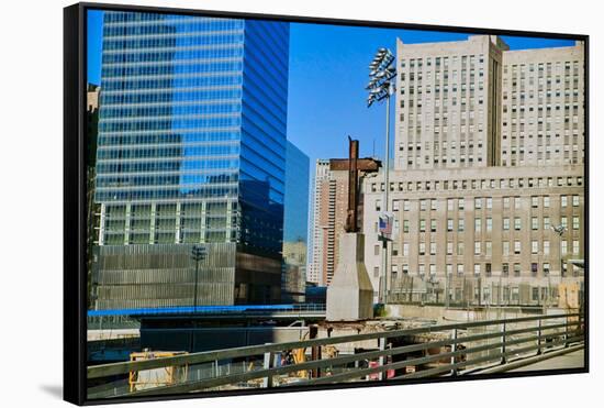 Cross at World Trade Towers Memorial Site for September 11, 2001, New York City, NY-null-Framed Stretched Canvas