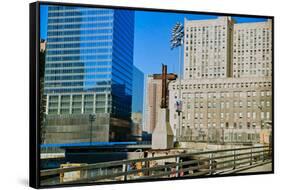 Cross at World Trade Towers Memorial Site for September 11, 2001, New York City, NY-null-Framed Stretched Canvas