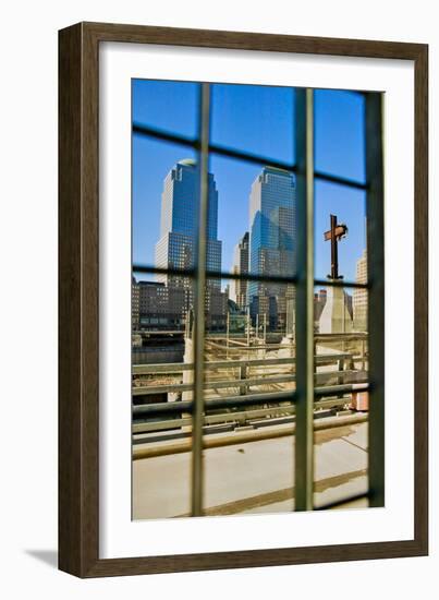 Cross at World Trade Towers Memorial Site for September 11, 2001, New York City, NY-null-Framed Photographic Print