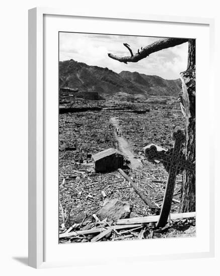 Cross Blown Out of Cathedral by Atomic Bomb Blast Overlooking the Total Devastation of the City-Bernard Hoffman-Framed Photographic Print