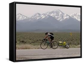 Cross-Country Bicyclist, US Hwy 50, Toiyabe Range, Great Basin, Nevada, USA-Scott T. Smith-Framed Stretched Canvas