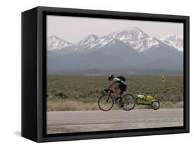 Cross-Country Bicyclist, US Hwy 50, Toiyabe Range, Great Basin, Nevada, USA-Scott T. Smith-Framed Stretched Canvas