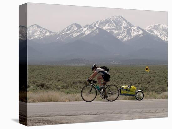 Cross-Country Bicyclist, US Hwy 50, Toiyabe Range, Great Basin, Nevada, USA-Scott T. Smith-Stretched Canvas