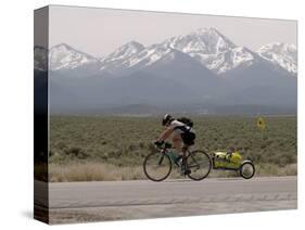 Cross-Country Bicyclist, US Hwy 50, Toiyabe Range, Great Basin, Nevada, USA-Scott T. Smith-Stretched Canvas