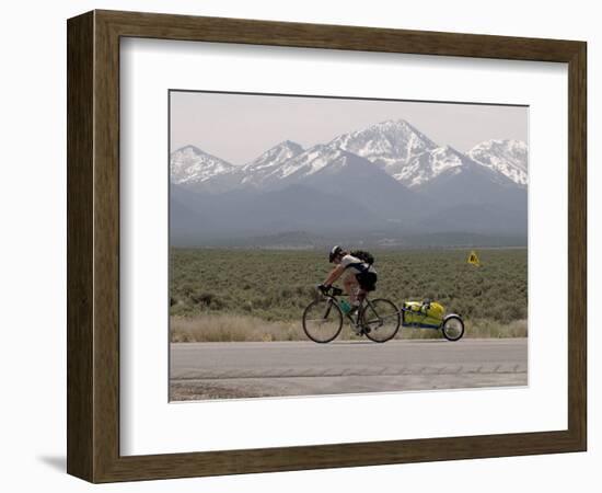 Cross-Country Bicyclist, US Hwy 50, Toiyabe Range, Great Basin, Nevada, USA-Scott T. Smith-Framed Photographic Print