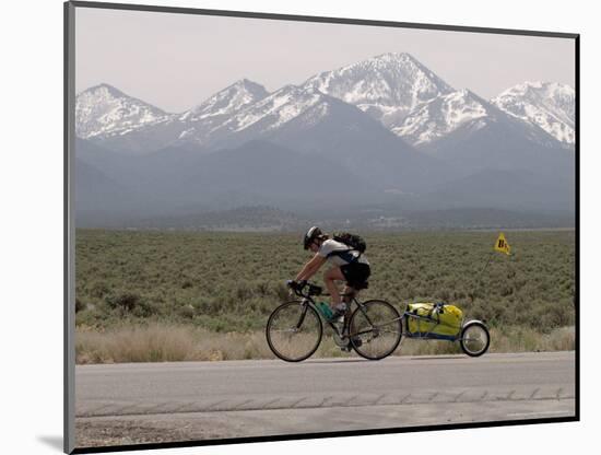 Cross-Country Bicyclist, US Hwy 50, Toiyabe Range, Great Basin, Nevada, USA-Scott T. Smith-Mounted Photographic Print