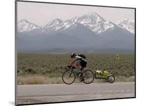 Cross-Country Bicyclist, US Hwy 50, Toiyabe Range, Great Basin, Nevada, USA-Scott T. Smith-Mounted Photographic Print