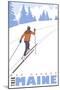 Cross Country Skier, Bar Harbor, Maine-Lantern Press-Mounted Art Print