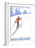 Cross Country Skier, Estes Park, Colorado-Lantern Press-Framed Art Print