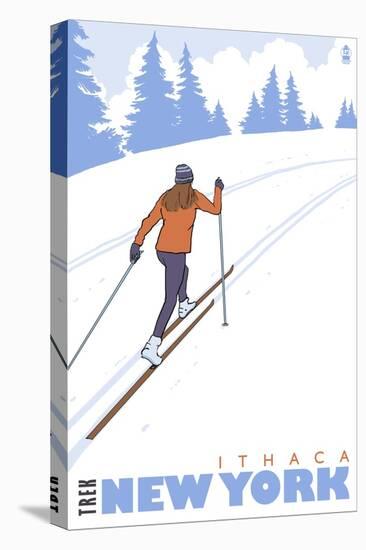 Cross Country Skier, Ithaca, New York-Lantern Press-Stretched Canvas