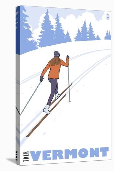 Cross Country Skier - Vermont-Lantern Press-Stretched Canvas