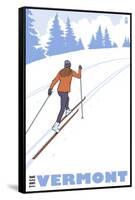 Cross Country Skier - Vermont-Lantern Press-Framed Stretched Canvas