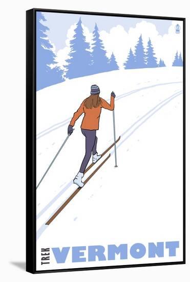 Cross Country Skier - Vermont-Lantern Press-Framed Stretched Canvas