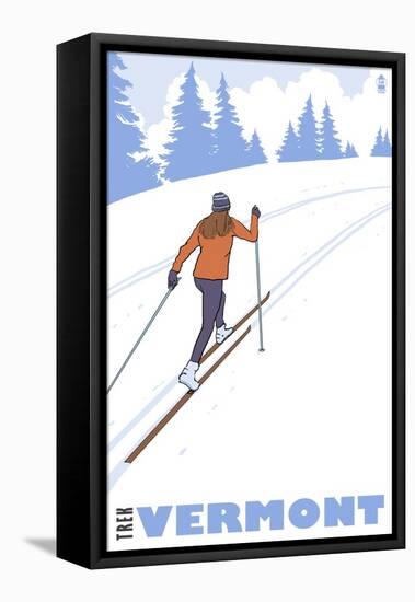 Cross Country Skier - Vermont-Lantern Press-Framed Stretched Canvas