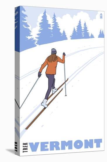 Cross Country Skier - Vermont-Lantern Press-Stretched Canvas