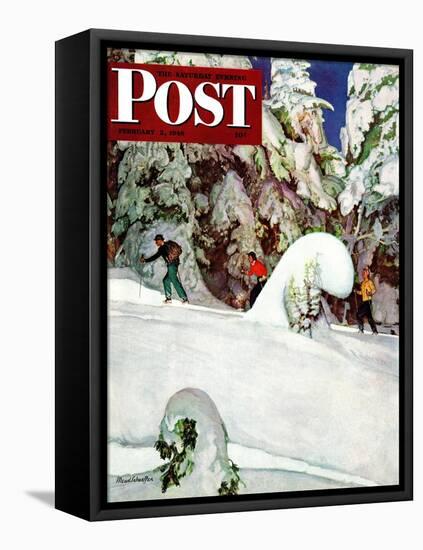 "Cross Country Skiers," Saturday Evening Post Cover, February 2, 1946-Mead Schaeffer-Framed Stretched Canvas