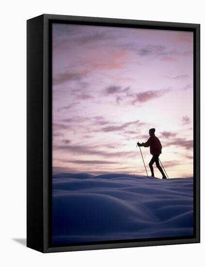 Cross Country Skiing at Twilight-null-Framed Stretched Canvas
