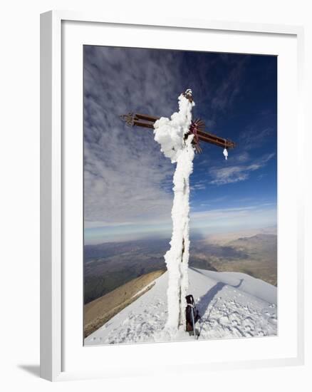 Cross on Summit of El Misti Volcano, 5822M, Arequipa, Peru, South America-Christian Kober-Framed Photographic Print