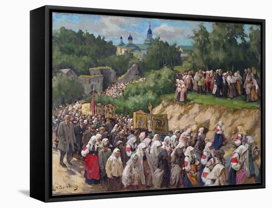 Cross Procession at the Pskovo-Pechersky Dormition Monastery-Nikolai Vasilyevich Kharitonov-Framed Stretched Canvas