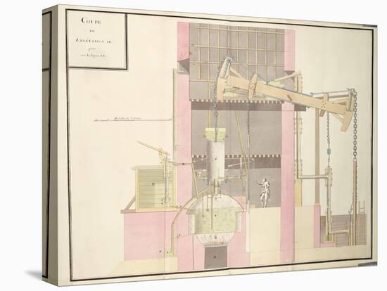 Cross-Section of a Steam Machine to Extract Water from Mines, c.1760-null-Stretched Canvas