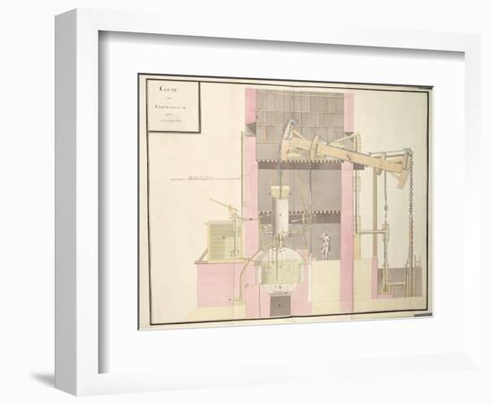 Cross-Section of a Steam Machine to Extract Water from Mines, c.1760-null-Framed Giclee Print