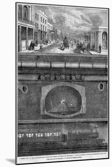 Cross Section of an Underground Tunnel linking Hampstead and Charring Cross, 1865-English School-Mounted Giclee Print