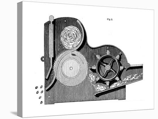 Cross-Section of Eli Whitney's (1765-182) Saw-Gin for Cleaning Cotton, 1865-null-Stretched Canvas