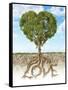 Cross Section of Soil Showing a Heart-Shaped Tree with its Roots as Text Lov-null-Framed Stretched Canvas
