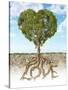 Cross Section of Soil Showing a Heart-Shaped Tree with its Roots as Text Lov-null-Stretched Canvas