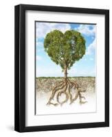 Cross Section of Soil Showing a Heart-Shaped Tree with its Roots as Text Lov-null-Framed Art Print