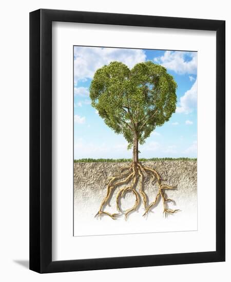 Cross Section of Soil Showing a Heart-Shaped Tree with its Roots as Text Lov-null-Framed Art Print