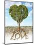 Cross Section of Soil Showing a Heart-Shaped Tree with its Roots as Text Lov-null-Mounted Art Print