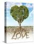 Cross Section of Soil Showing a Heart-Shaped Tree with its Roots as Text Lov-null-Stretched Canvas