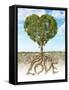 Cross Section of Soil Showing a Heart-Shaped Tree with its Roots as Text Lov-null-Framed Stretched Canvas