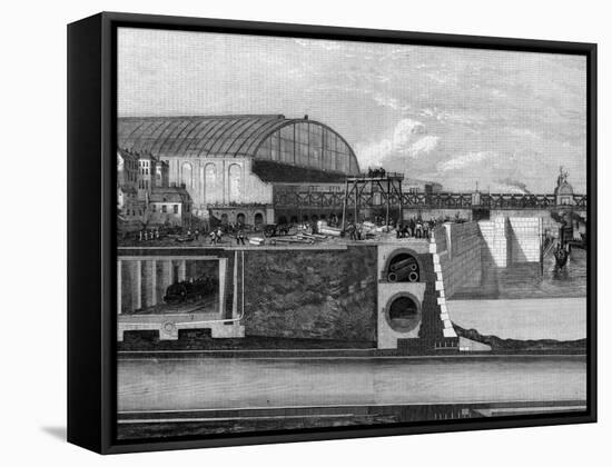 Cross Section of Thames Embankment Showing Subway, Sewer, and Railway-null-Framed Stretched Canvas