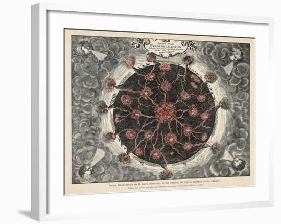 Cross-Section of the Globe Showing the Central Fire the Lateral Fires and the Volcanoes-Athanasius Kircher-Framed Art Print