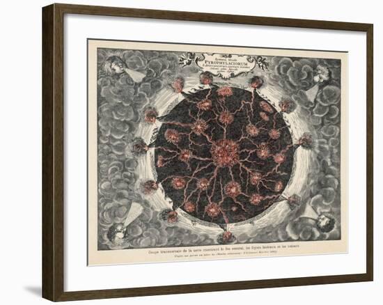 Cross-Section of the Globe Showing the Central Fire the Lateral Fires and the Volcanoes-Athanasius Kircher-Framed Art Print