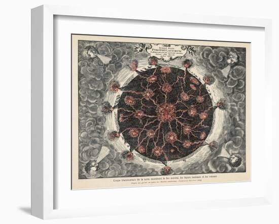 Cross-Section of the Globe Showing the Central Fire the Lateral Fires and the Volcanoes-Athanasius Kircher-Framed Art Print