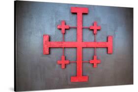 Cross symbol on the wall of St. John Baptist Church, Acre (Akko), Israel-null-Stretched Canvas