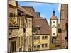 Cross Timbered Houses and Clock Tower, Rothenburg Ob Der Tauber, Germany-Miva Stock-Mounted Premium Photographic Print