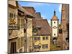 Cross Timbered Houses and Clock Tower, Rothenburg Ob Der Tauber, Germany-Miva Stock-Mounted Premium Photographic Print