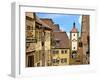 Cross Timbered Houses and Clock Tower, Rothenburg Ob Der Tauber, Germany-Miva Stock-Framed Photographic Print