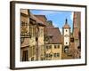 Cross Timbered Houses and Clock Tower, Rothenburg Ob Der Tauber, Germany-Miva Stock-Framed Photographic Print