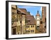 Cross Timbered Houses and Clock Tower, Rothenburg Ob Der Tauber, Germany-Miva Stock-Framed Photographic Print