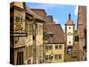 Cross Timbered Houses and Clock Tower, Rothenburg Ob Der Tauber, Germany-Miva Stock-Stretched Canvas