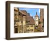 Cross Timbered Houses and Clock Tower, Rothenburg Ob Der Tauber, Germany-Miva Stock-Framed Photographic Print