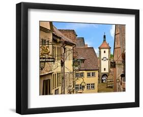 Cross Timbered Houses and Clock Tower, Rothenburg Ob Der Tauber, Germany-Miva Stock-Framed Photographic Print