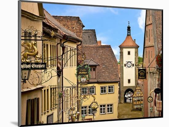 Cross Timbered Houses and Clock Tower, Rothenburg Ob Der Tauber, Germany-Miva Stock-Mounted Photographic Print